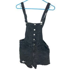 Pacsun Women's Black Cotton Denim Distressed Overall Shorts Size 26